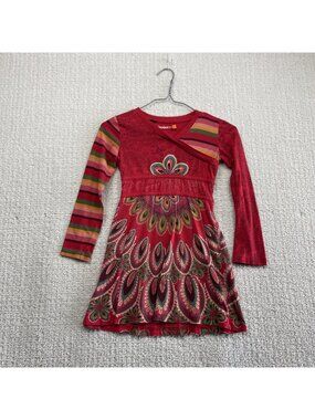 Desigual Dress Girls Size 7/8  Long sleeved Boho Mandala Indie Festival Folk